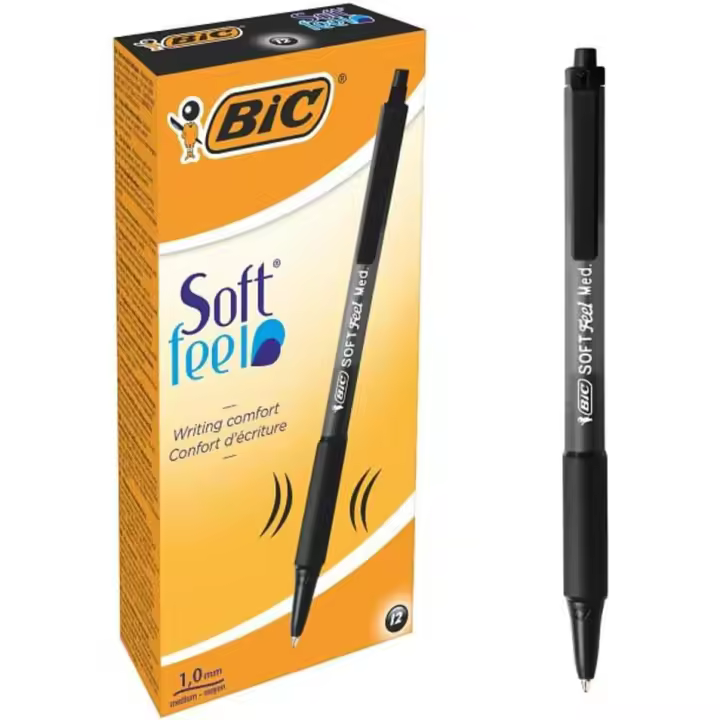 BIC Soft Feel Bolígrafo Retráctiles de Punta Media 1,0mm Negro (Caja de 12 Uds.) - 1