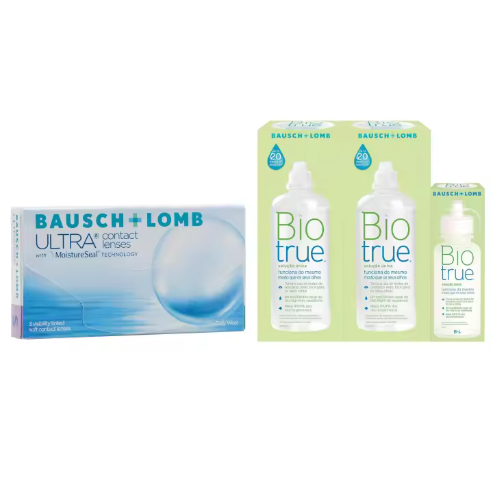 ULTRA Lentes de Contacto Mensuales – 6 Unidades + Biotrue Solución Única para Lentes de Contacto | Pack Ahorro 2x300 ml + 60 ml Gratis | Hidratación 16h | MoistureSeal | Alta Permeabilidad | Desinfección Eficaz - 1