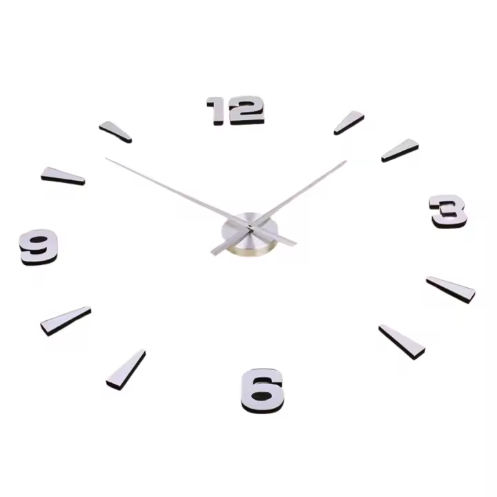 Reloj Pared DIY Horas 3D Grande Hasta 130 Cm. Diámetro Moderno Adhesivo Espejo Plateado Acrílico Gigante Enorme Decorativo Silencioso Digital Hogar Salón Cocina Dormitorio Peluquería Restaurante Bar Hotel Hostal Comercio Oficina Negocio - 1