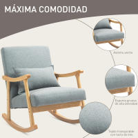 HOMCOM Mecedora Moderna Mecedora para Lactancia con Cojín Lumbar Respaldo Amplio y Base de Madera Carga 120 kg Silla Mecedora para Salón Dormitorio Gris Claro - details 4