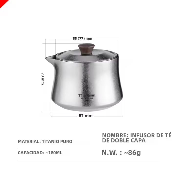 Tiartisan Kettle De Titanio Ligera Para Camping Y Senderismo Equipamiento Portátil Antisalpicaduras Doble Capa Mini Tetera - 1
