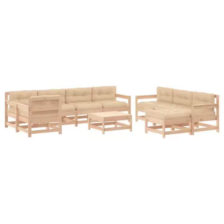 vidaXL Juego de muebles de jardín 10 piezas y cojines madera maciza - 1