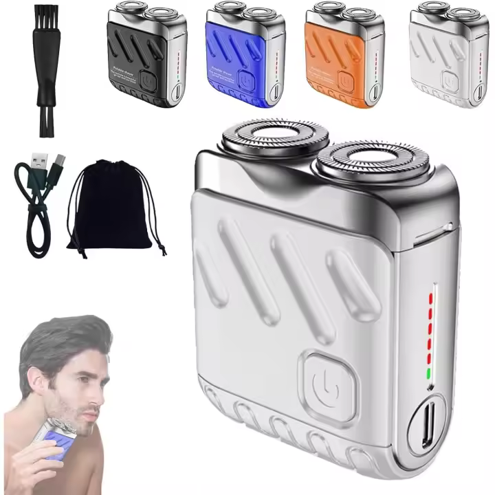 Afeitadora eléctrica portátil de doble anillo rotatorio, afeitadora de alta visibilidad, mini afeitadora eléctrica de doble cabezal para casa y viajes (naranja) - 1