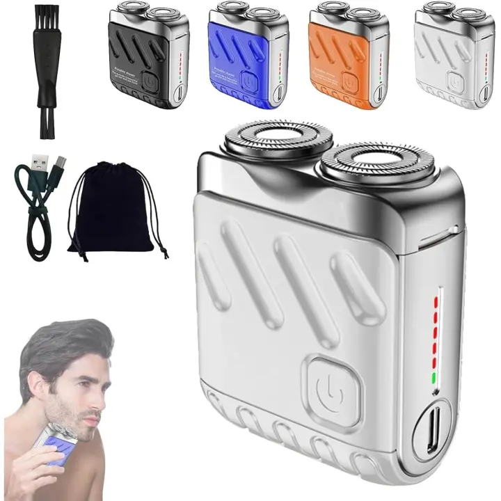 Afeitadora eléctrica portátil de doble anillo rotatorio, afeitadora de alta visibilidad, mini afeitadora eléctrica de doble cabezal para casa y viajes (naranja) - 1
