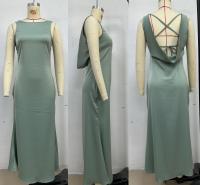 Vestido Largo Elegante Y Delgado De Verano Sin Mangas De Cuello Redondo Retro Para Vacaciones Estilo Casual Y Moda Color Sólido - details 3