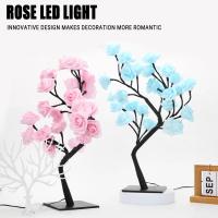 Lámpara De Mesa LED En Forma De Rosas Y Árboles Con USB Luz Nocturna Para Decoración De Hogar Fiesta Navidad Boda Dormitorio Color Rosa Y Azul - details 4
