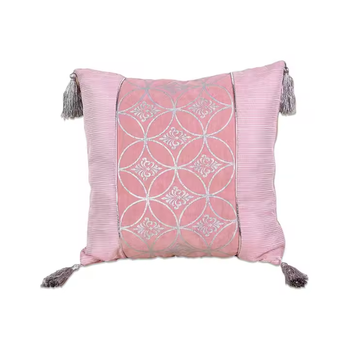 Cojín Decorativo Rosa con Banda Rosa Plata Circulo 380g 43x43 Cm de Poliéster - 1