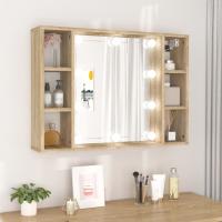vidaXL Mueble con espejo y luces LED 76x15x55 cm en color Gris hormigón/Blanco/Gris sonoma y más | almacenamiento funcional diseño moderno para baño dormitorio sala - details 9