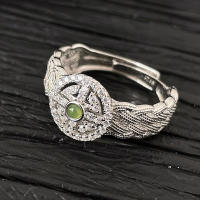 Anillo De Bambú De Jade Hetian Lácteo Platinado En Plata De Ley 925 Para Mujer Y Niña Regalo Joyería Vintage Irregular - details 24