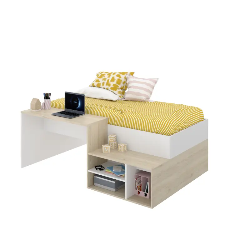 Cama Juvenil con Estantes y Escritorio KRIC Dekit Natural/Blanco - 1