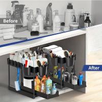Organizador debajo del fregadero, paquete de 2, organizador de gabinete de baño, cajón organizador de cesta de gabinete deslizante de 2 niveles, cestas de colección de baño multiusos para baño (negro) - details 1
