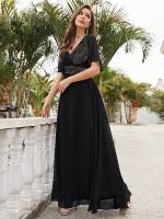 Vestido De Novia Sastre Unithorse Elegante Con Encaje Y Mariposa En Manga Chiffon Para Damas De Honor V-Neck Largo Al Piso - details 58