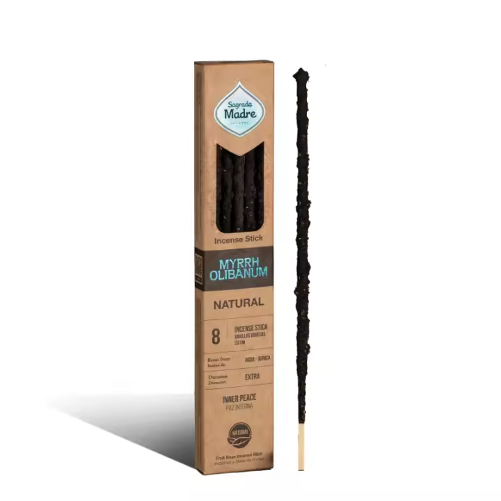 Incienso Mirra y Olíbano Natural Sagrada Madre Paz Interior - Sahumerio 8 varillas gruesas Ecológico - 1