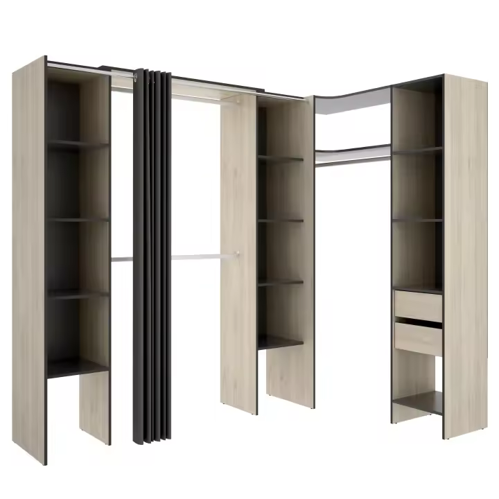 Armario Vestidor Rincón Suit Natural/Grafito 205x164-234x141 cm – Mueble Esquinero Moderno Armario para dormitorio - Fabricado en España - Melamina Alta calidad - Somnia Descanso - 1