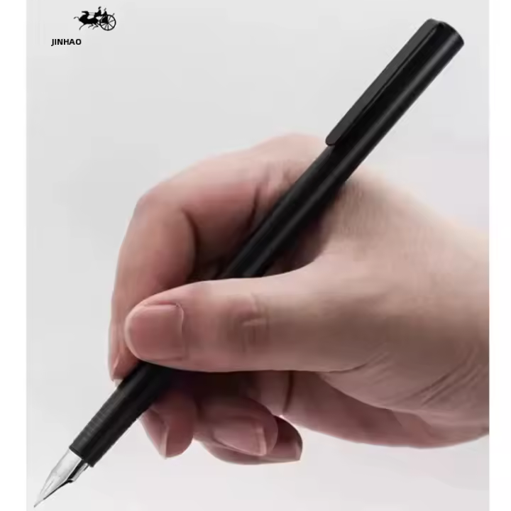 Bolígrafo De Tinta Jinhao 65 En Negro Y Plata Para Oficina Y Estudios Con Puntiagudo EF F Nib Metal Para Notas Diarias Suministros De Papelería - 1