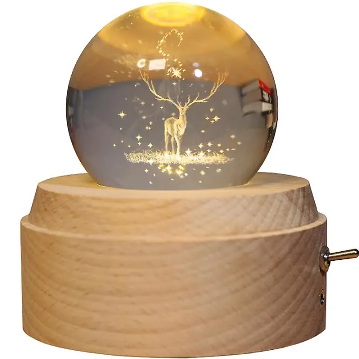 Bola de Cristal 3D Caja de Música El Ciervo luminoso giratory musical Caja con proyección LED de Luz - 1