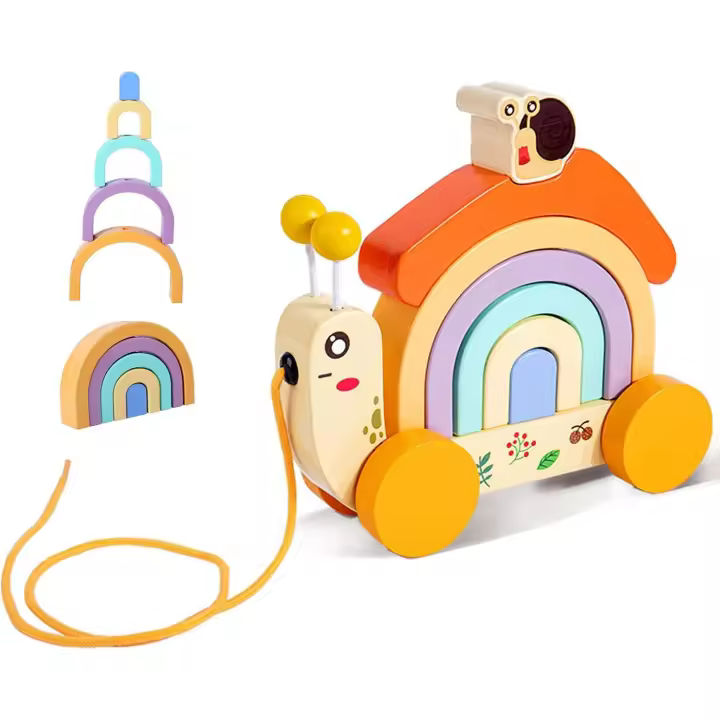 Juguetes de madera para empujar y tirar con forma de caracol, juguetes Montessori y juguetes de madera apilables, juguetes educativos preescolares - 1