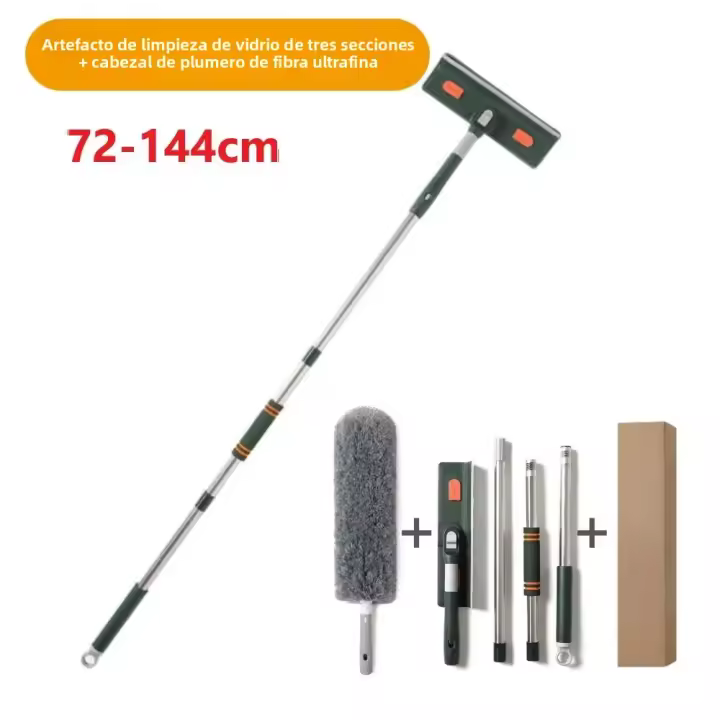 Limpia Ventanas Extensible 72-226CM Herramienta De Limpieza Doméstica Con Escobilla De Limpieza De Vidrio Y Raspador De Silicona Mango De Aluminio Para Baño Y Cocina - 1