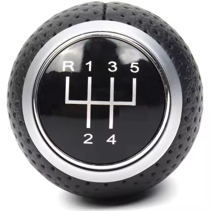 AUTOZOCO Pomo de 5 cambios marcha coche con perilla, Pomo cambio de marchas, Compatible con Audi A3 A4 A5 A6 B6 B7 B8 S4 8K 8T Q5 8R, VW Golf Polo Bora, 5 Cambios, Negro plata - 1