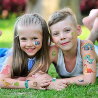 10PCS Tatuajes Temporales Para Niños Dinosaurio Cartoon Impermeables Etiquetas De Armadura De Tatuaje Divertidos Para Fiestas - details 10
