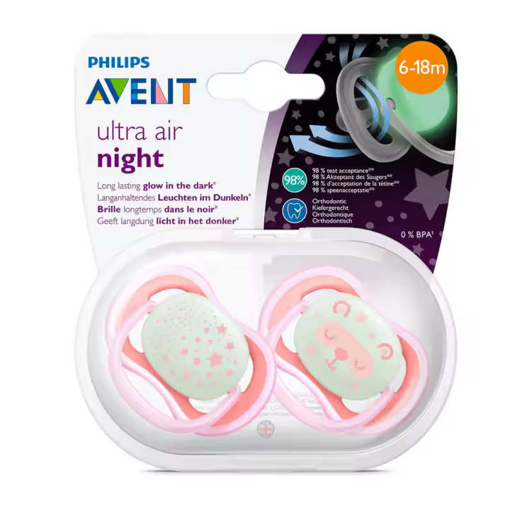 Philips Avent Chupete Ultra Air Noche Rosa 6-18 Meses 2 Unidades - 1