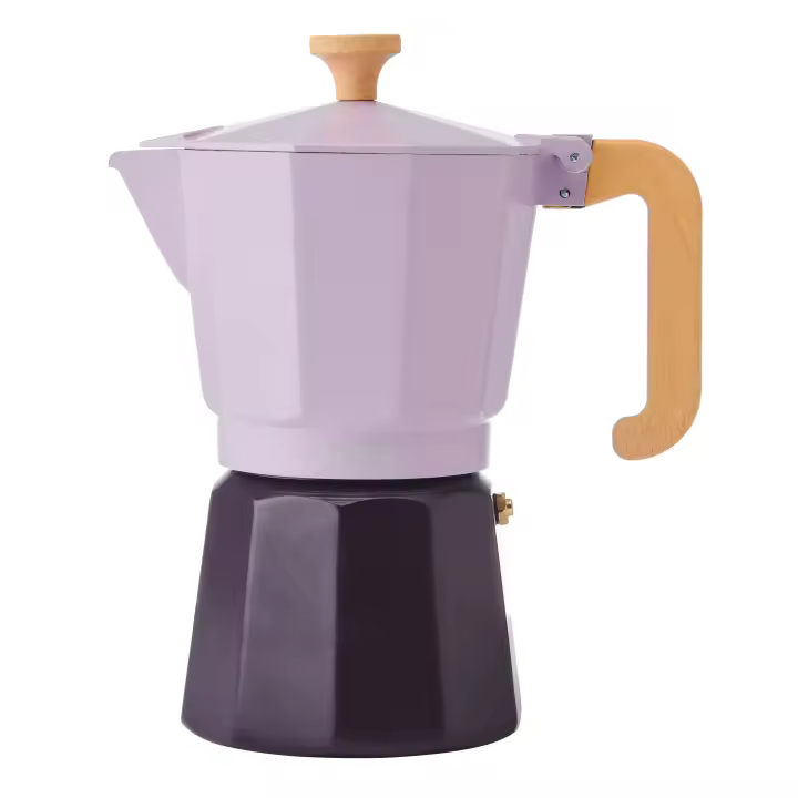 La Cafetière Tetera Espresso 6 Tazas Color Morado Bicolor, Fabricada en Aluminio, Compatible con Gas, Eléctrica, Vitrocerámica, Tetera Espresso Tradicional Italiana, Sólo Lavable a Mano, 290 ml - 1