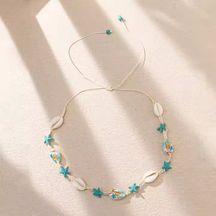 Collar Boho De Concha Natural Para Mujeres Y Niñas Con Estrella De Mar Y Caracol Cadena De Hilo Suave Joyería De Playa Para Vacaciones Regalo - 1