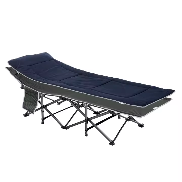 Outsunny Cama de Camping Plegable Cama de Acampada con Cojín Almohada Bolsillo Lateral Bolsa de Transporte y Marco de Acero Carga 150 kg para Playa Senderismo 188x64,5x53 cm Azul - 1