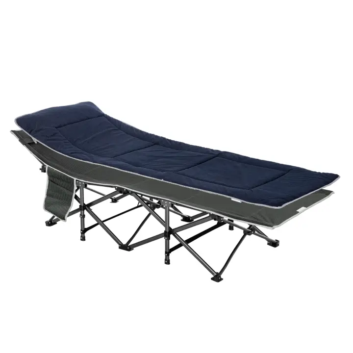 Outsunny Cama de Camping Plegable Cama de Acampada con Cojín Almohada Bolsillo Lateral Bolsa de Transporte y Marco de Acero Carga 150 kg para Playa Senderismo 188x64,5x53 cm Azul - 1