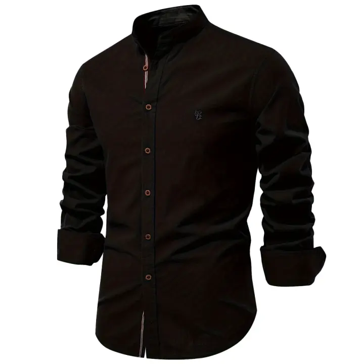 Primavera y verano nuevas camisas de negocios de moda para hombres camisas de manga larga de color sólido de moda japonesa casual de algodón y lino para hombres en hermosos tamaños - 1