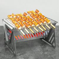 Leeseph Grill Portátil Para Camping Con Pits De Fuego Y Estufa De Asar Reemplazable Y Ajustable Para Uso Al Aire Libre Color Plateado - details 1