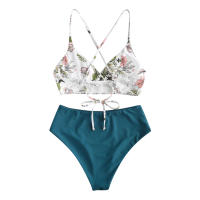 Bikini De Mujer Con Estampado Floral Traje De Baño De Dos Piezas Estilo Playa Sin Aros Cintura Baja Sin Almohadones Talla Grande - details 2