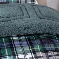 Manterol - Edredón quilt de borreguito cuadros escoceses verde y rojo. Tejido térmico sherpa muy cálido, suave y mullido. - details 2