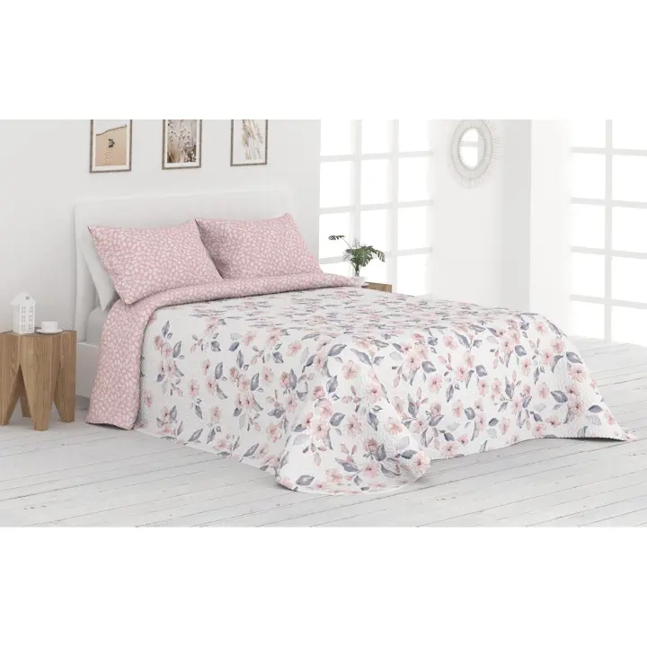 COLCHA BOUTI COSIDA REVERSIBLE MODELO VERA VICTORIO & LUCCHINO COLOR ROSA - 1