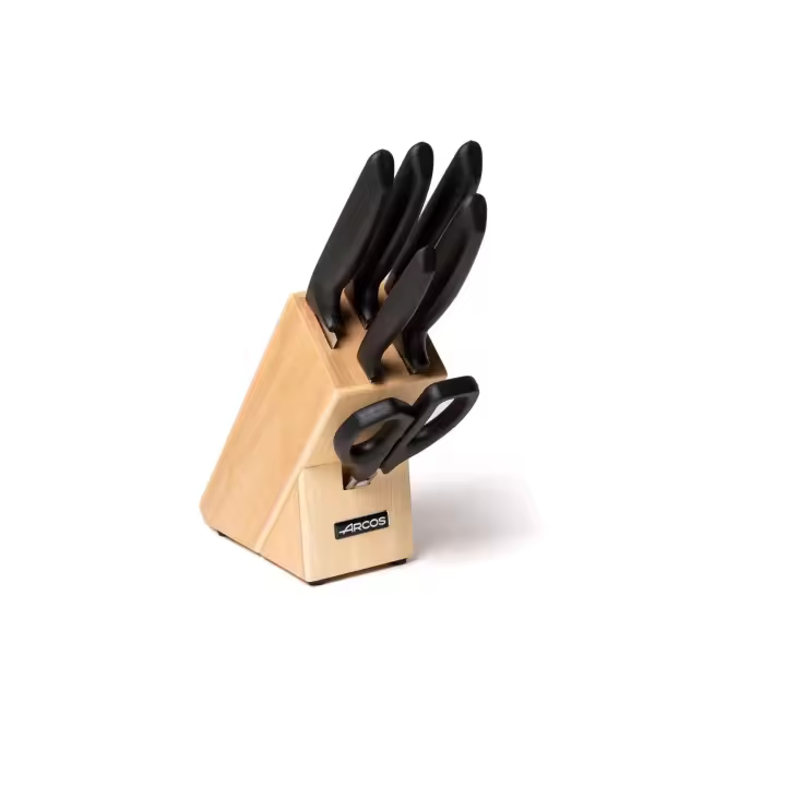 Arcos Juego de Cuchillos de Cocina Serie Niza de 6 Piezas - Incluye Tijeras y Taco de Madera - 1