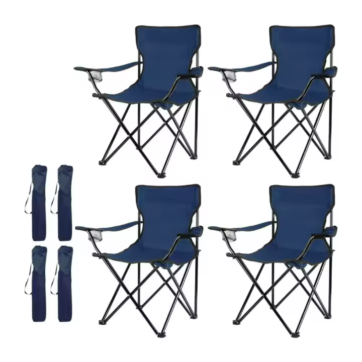 Pack 4 Sillas  Plagables de Camping, Silla de Acampada y Pesca Azul 50Prof. x 50Ancho x 80Alto centímetros - 1