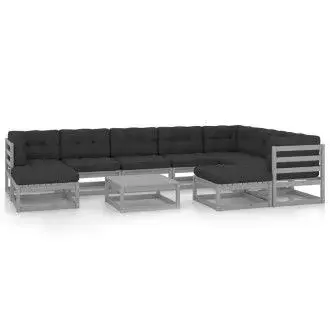 VIDAXL 3076811 set de muebles para jardín de 10 piezas con cojines fabricado en madera pino y tela de color gris - 1