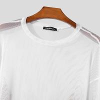 Camiseta De Hombre Con Parches De Malla Manga Larga Estilo Casual Streetwear Translúcida Suéter De Moda INCERUN - details 12