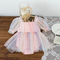 Vestido De Verano Para Bebé Con Pétalos Y Lazo En Malla Colorida Traje De Baño Para Niñas Con Mangas Cortas Estilo Cute - details 2