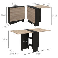 HOMCOM Mesa Plegable de Comedor Mesa de Cocina Plegable con Ruedas Alas Abatibles y Estantes Mesa Plegable para 4-6 Personas 75x140x74 cm Natural y Negro - details 2