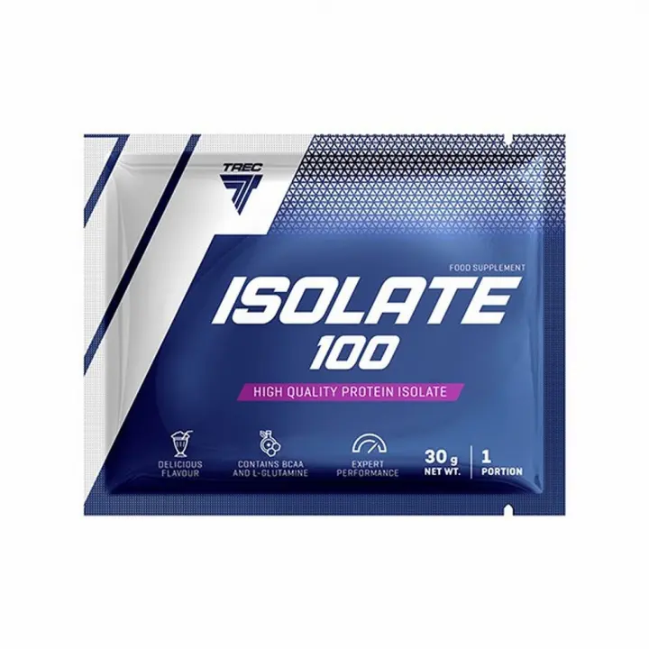 Proteína Isolada 100 | Pack 4 Unidosis | 30g por Ración | Varios Sabores | Proteína Aislada de Suero | Recuperación Muscular | Bajo en Grasas y Azúcares | TREC NUTRITION - 1