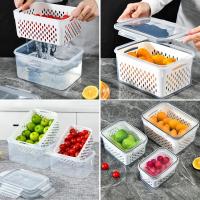 Juego de 3 recipientes para alimentos para refrigerador de 0.85l + 1.75L + 3.3L, almacenamiento con canasta de drenaje - details 1