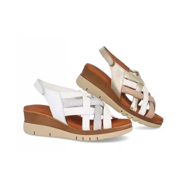 13279 - DIGO DIGO SANDALIAS DE CUÑA   COLORES : BLANCO , ORO  TALLAS : 35 AL 41  CORTE EXTERIOR : PIEL  FORRO INTERIOR : PIEL / SINTÉTICO  PLANTILLA : PIEL / GEL  ALTURA TACÓN / CUÑA : 5 CM.  PISO : SINTÉTICO - 1