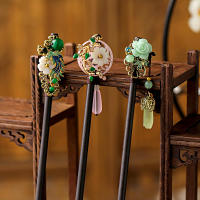 Palo De Pelo Vintage De Madera Para Mujer Hecho a Mano Flor De Lujo Peine De Cabello Accesorio De Joyería Para Cabeza Para Boda Fiesta - details 3