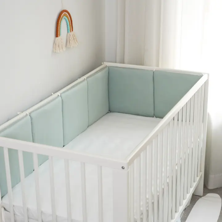 LALA - Juego de ropa de Cama para Cuna de Bebe, Valla anticolisión para Bebe, Dark Green Gongsatin, 30x30x6, lavado de piezas enteras. - 1
