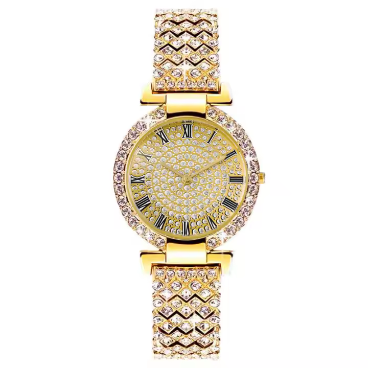 Reloj para mujer con letras romanas, lleno de diamantes, movimiento de cuarzo, correa de brazalete, un reloj de lujo para la mujer - 1