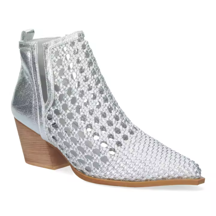 PuntoSalao Botines de tacón cómodos estilo calado entrelazado mujer plata YZ23-110B - 1