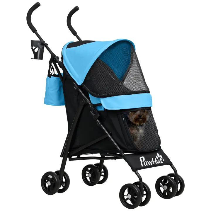 PawHut Cochecito para Perros Pequeños con Estructura de Paraguas Carrito para Perros Plegable con Cojín Lavable Portavaso Ventanas de Malla y Bolsa de Almacenamiento - 1