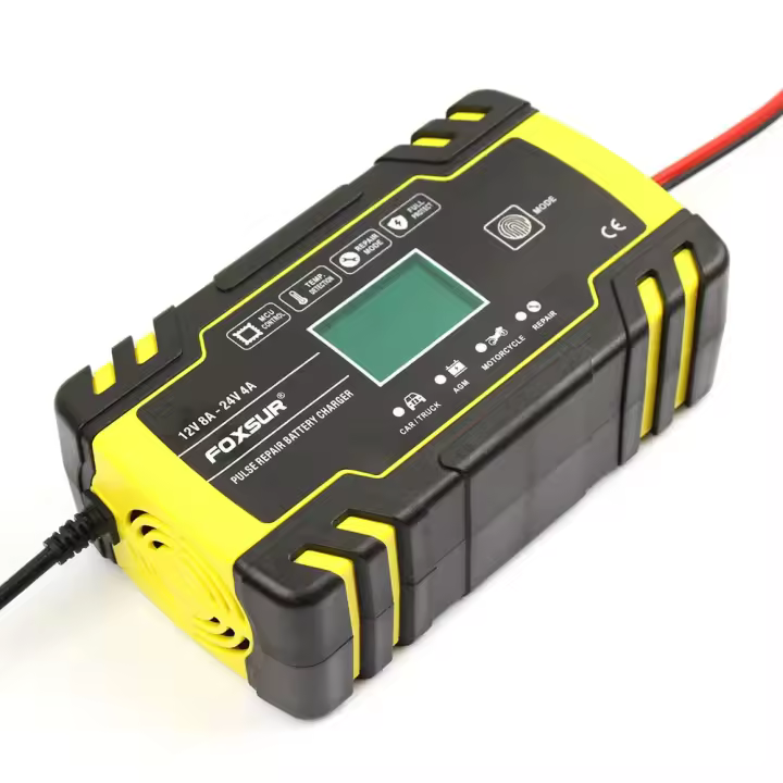Cargador De Batería Automático FOXSUR 12V 24V 8A 3 Etapas Pulso Reparación Pantalla LCD Inteligente Para Coche GEL/AGM Lead-Acid WET - 1