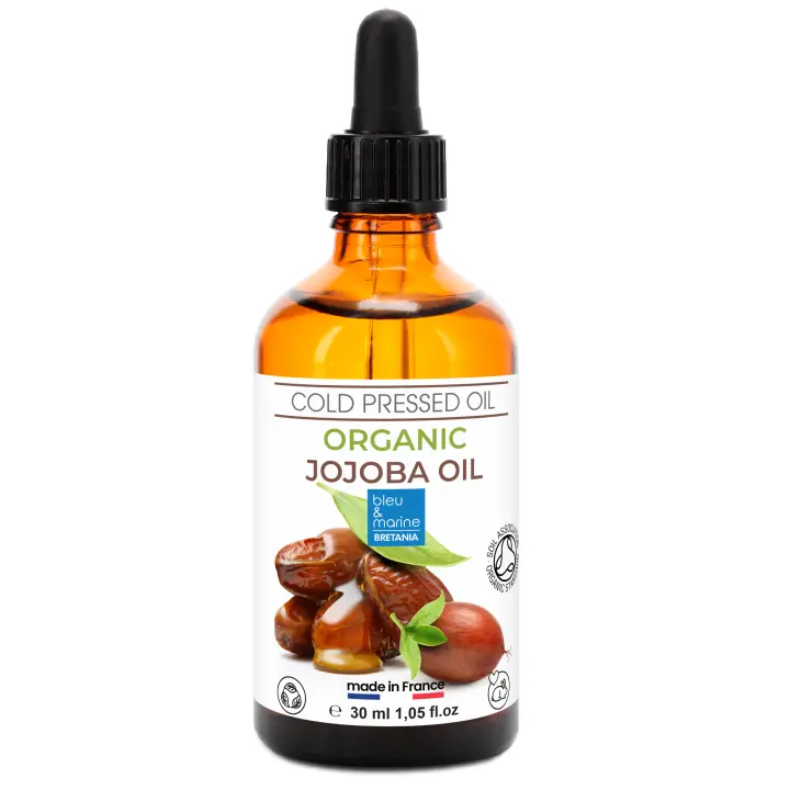Aceite de Jojoba Ecológico 100% Puro Prensado en Frío - Vegano Natural Hidratante para Cabello, Cara, Cuerpo, Cutículas y Uñas | Jojoba Oil Sin Hexano - Bleu & Marine Bretania - 1